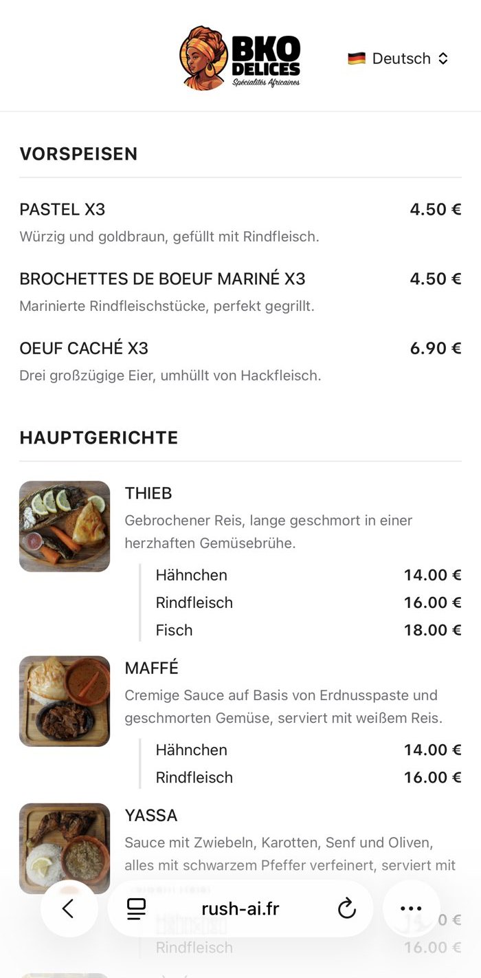 Menu Rush traduit en Deutsch
