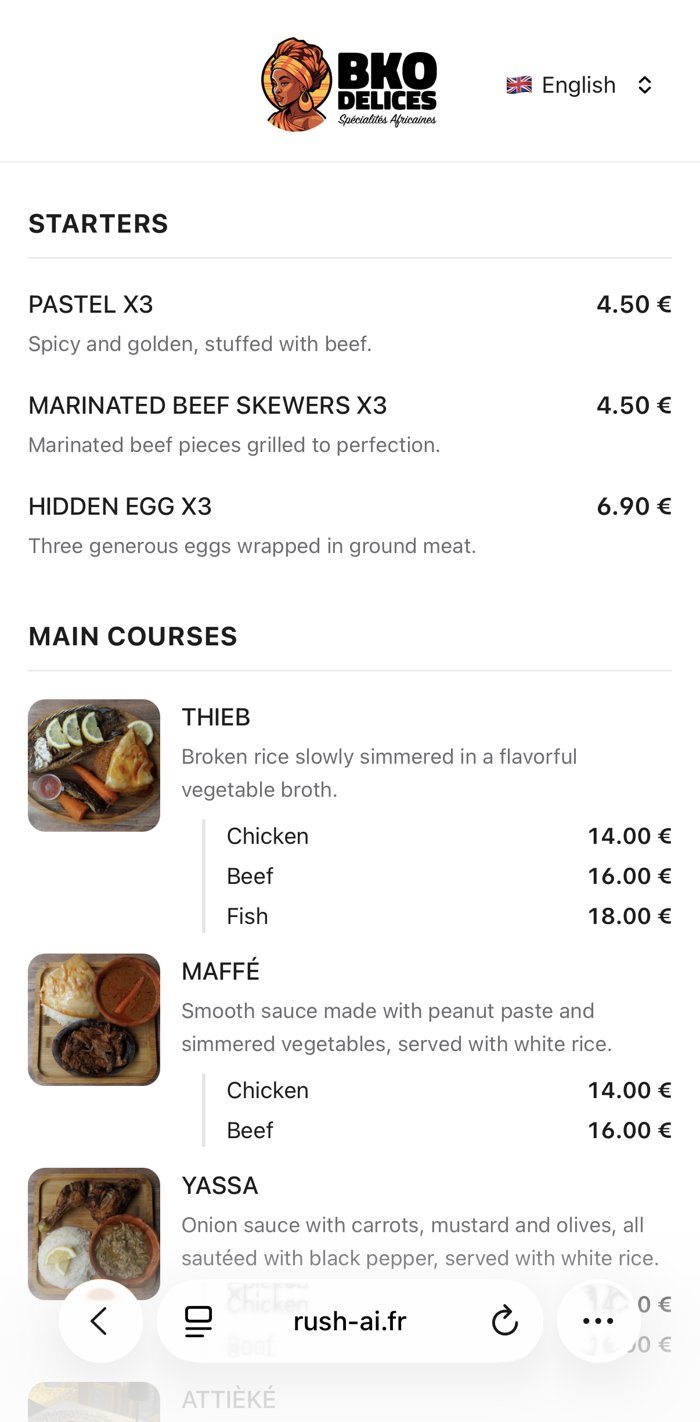 Menu Rush traduit en English