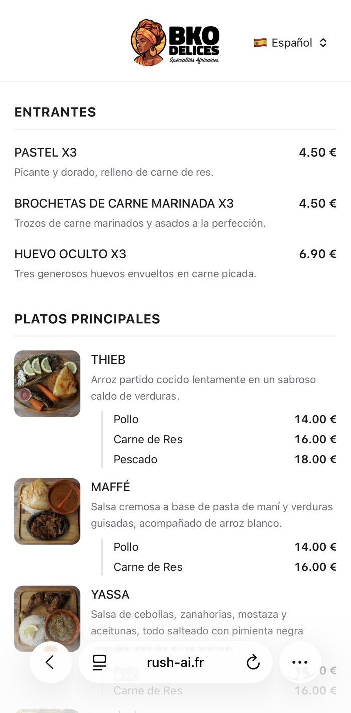 Menu Rush traduit en Español